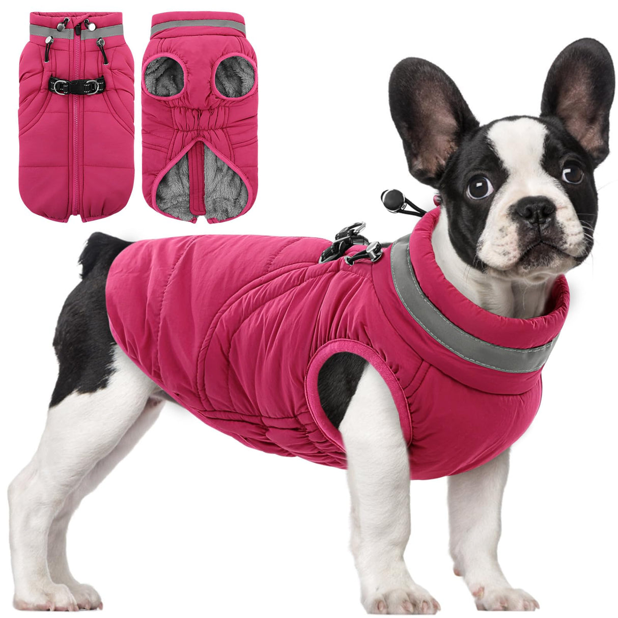 SAWMONG Dog Coat, Warm Dog Winter Coat, Waterproof Fleece Jacket, Cold Weather Dogs Jacket (M,Rosered)