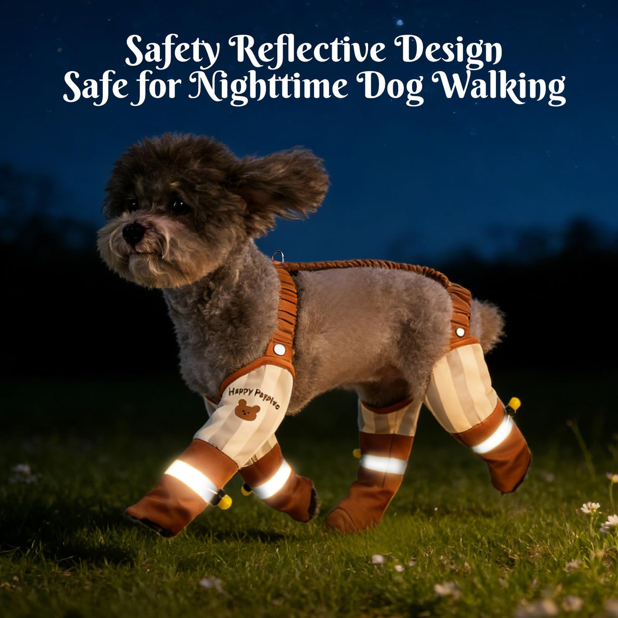 BABORUI Dog Suspender Boots, Waterproof Anti Dust, Dogs Boots with Suspenders Anti-Slip, Reflective Dog Shoes Small Size Dogs for Rain Night Walking