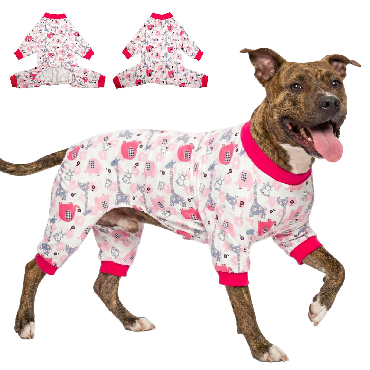 LovinPet Big Dog Pajamas, Pet Anxiety Relief, Anti Licking, Post Surgery Recovery Clothe, Lightweight Stretch Fabric, Jungle Dreams Fuchsia Print, Large Dog Jammies,Big Breed Pet PJ's, L