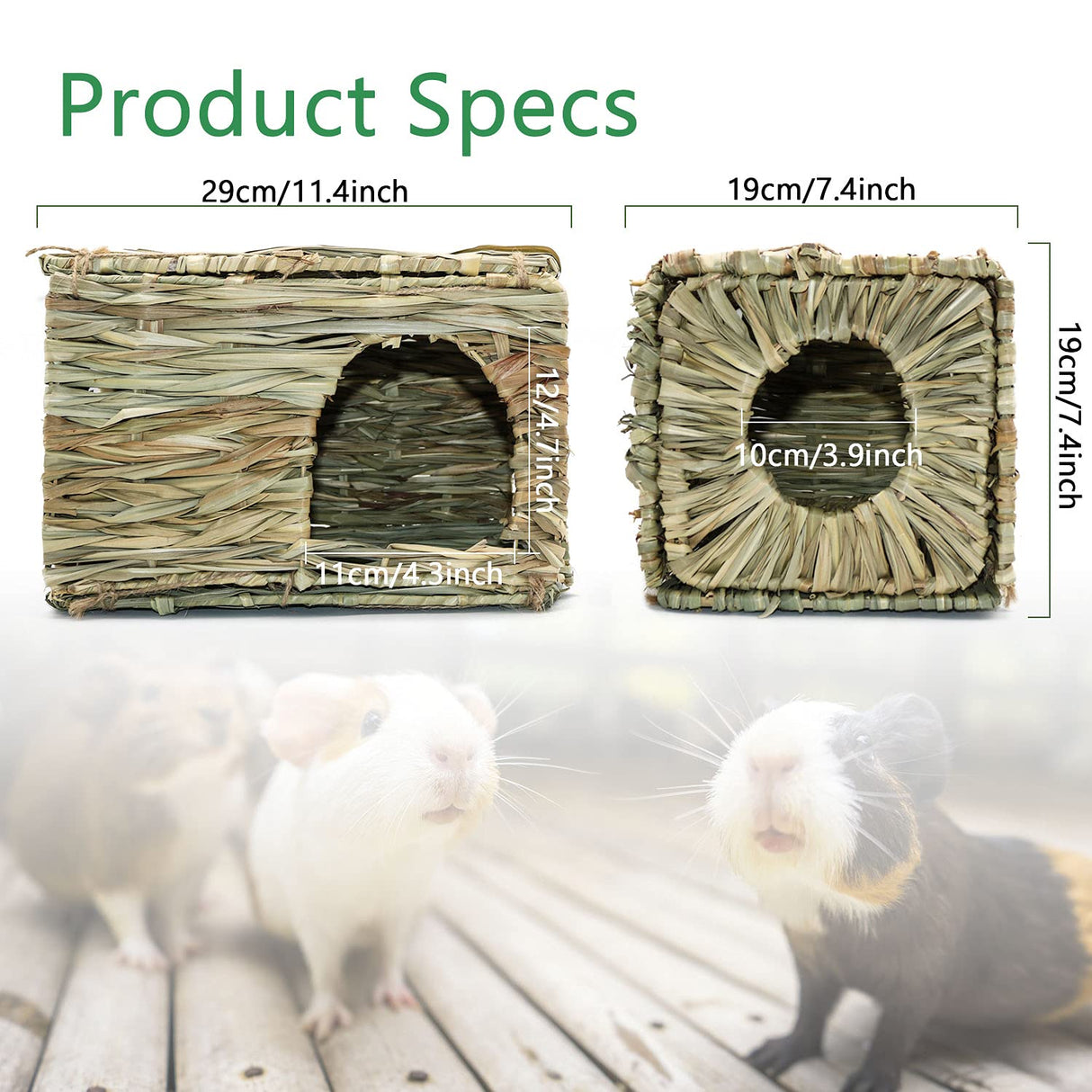 BWOGUE Large Grass House for Guinea Pigs,Hand Woven Straw Hut Foldable Small Animal Play Hideaway Bed with Double Openings Playhouse for Bunny Guinea Pig Chinchilla Ferret