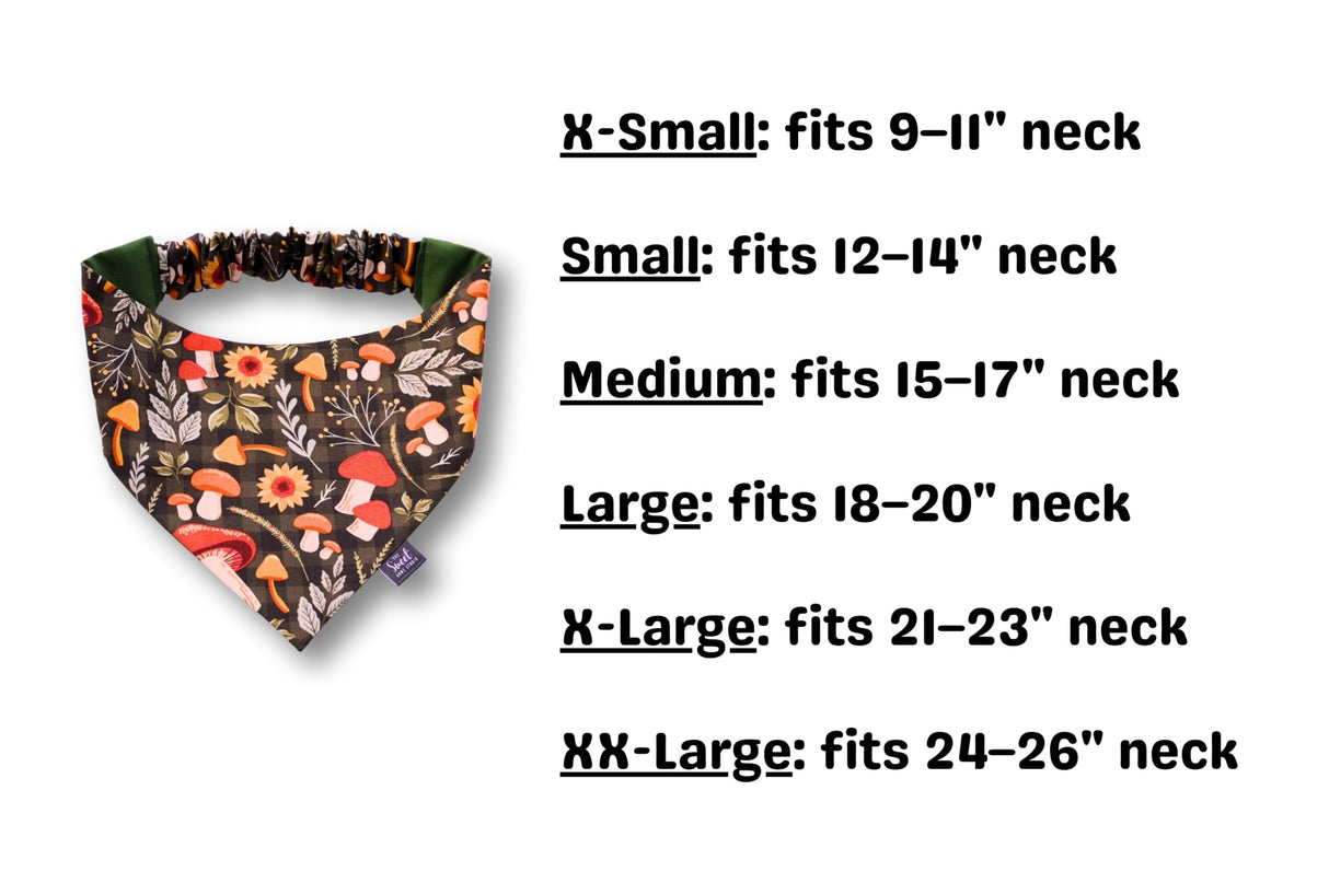 Fall Scrunchie Dog Bandana, Handmade Halloween, Thanksgiving, Harvest Pet Neckerchief, Dog & Cat Accessory, Perfect Autumn Photo Prop, Gift for Dog (Mushrooms and Sunflowers, Small)