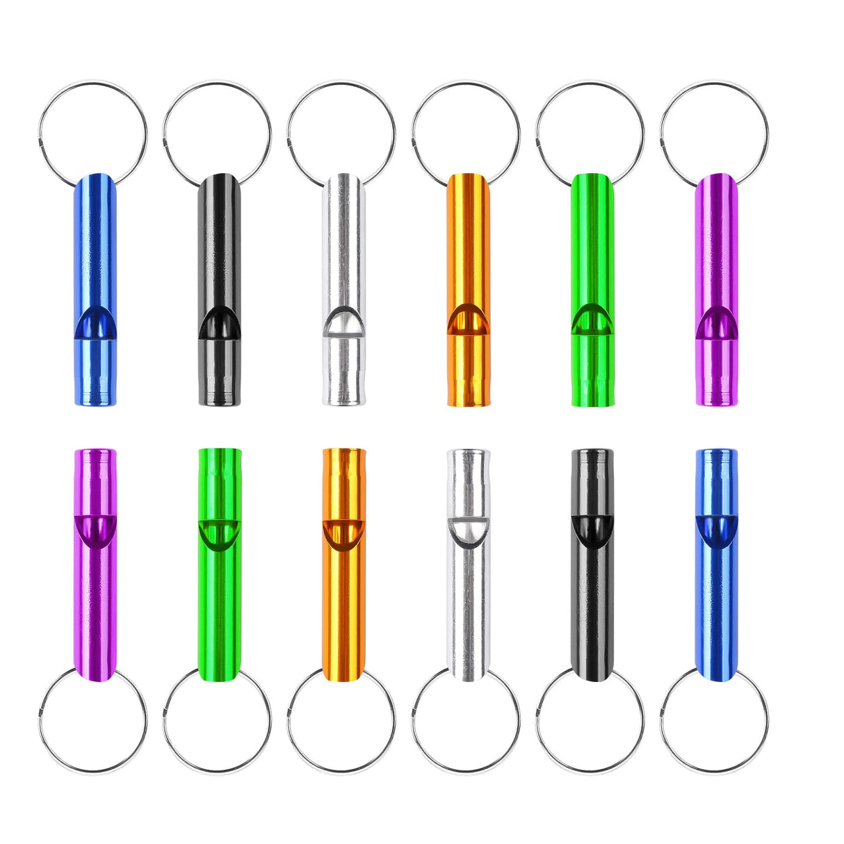 MIDELONG 6 pcs Emergency Whistle with Key Chain, Aluminum Extra Loud Safety Survival Whistle Keychain for Outdoor Sports Camping Hiking Boating Hunting, 6 Colors