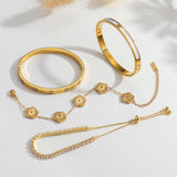 SEADAY 18K Gold Plated Stackable Bangles Bracelets for Women - 4 Pcs Gold Bracelet Set Trendy Stainless Steel Fashion Accessories, Dainty Stacked Jewelry Set Gift for Daily Wear Five Leaf Clover