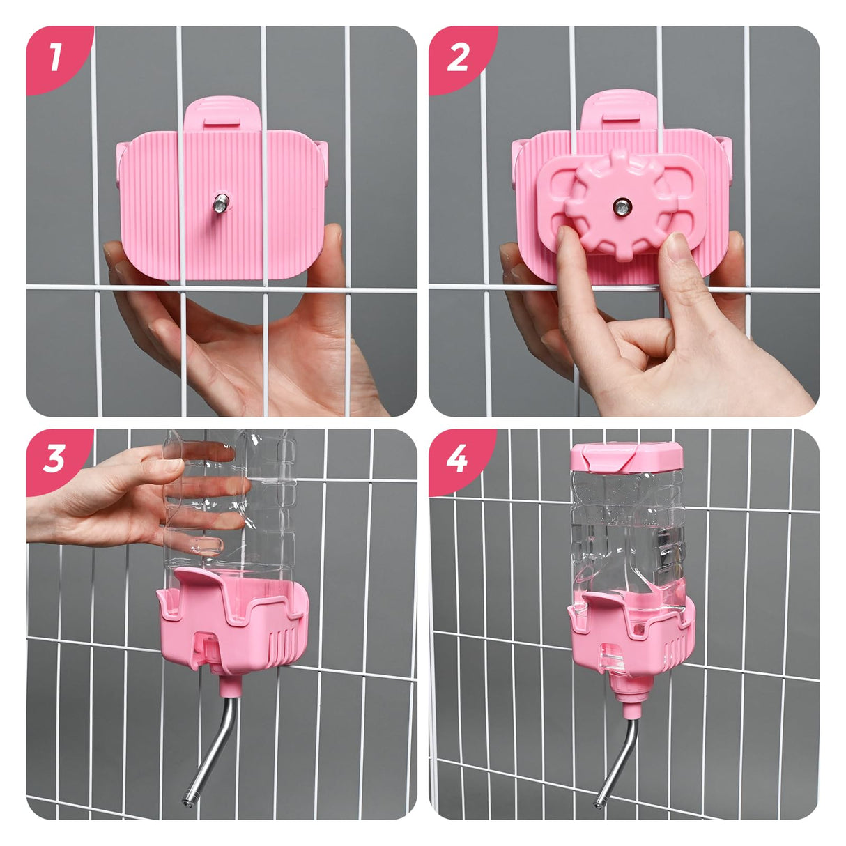 Vannon Small Animal Water Dispenser for Cage, 30oz Auto Feeding Crate Water Bottle for Rabbit, Chinchilla, Ferret, Guinea Pig, Squirrel, Hedgehog, Pet Nozzle Diameter: 10mm, BPA Free, Pink