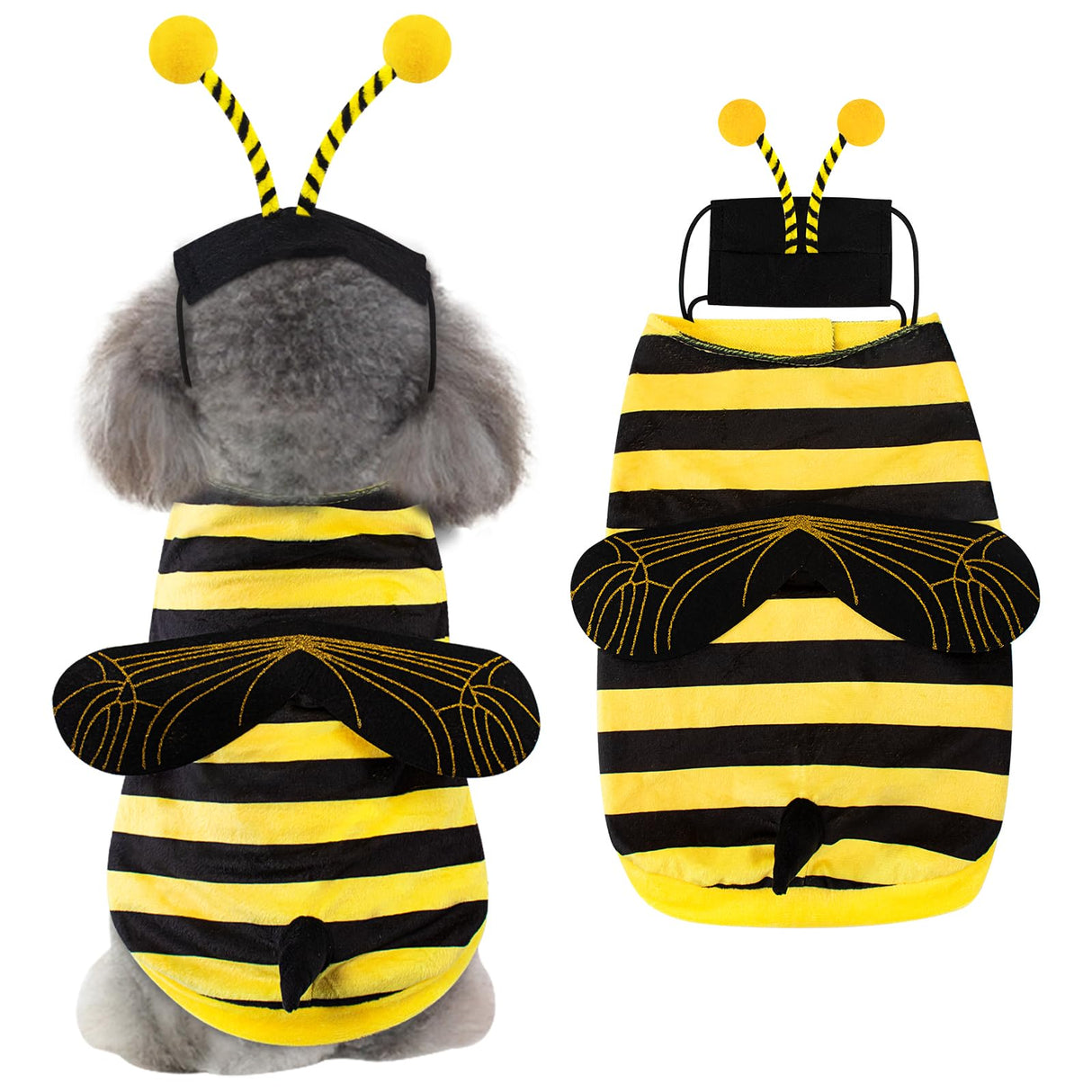 Bee Dog Costume Halloween Dog Costumes for Small Medium Dogs Cats, Bumblebee Pet Outfit with Antenna Hat Funny Pet Costumes Cosplay Clothes Christmas Birthday Party
