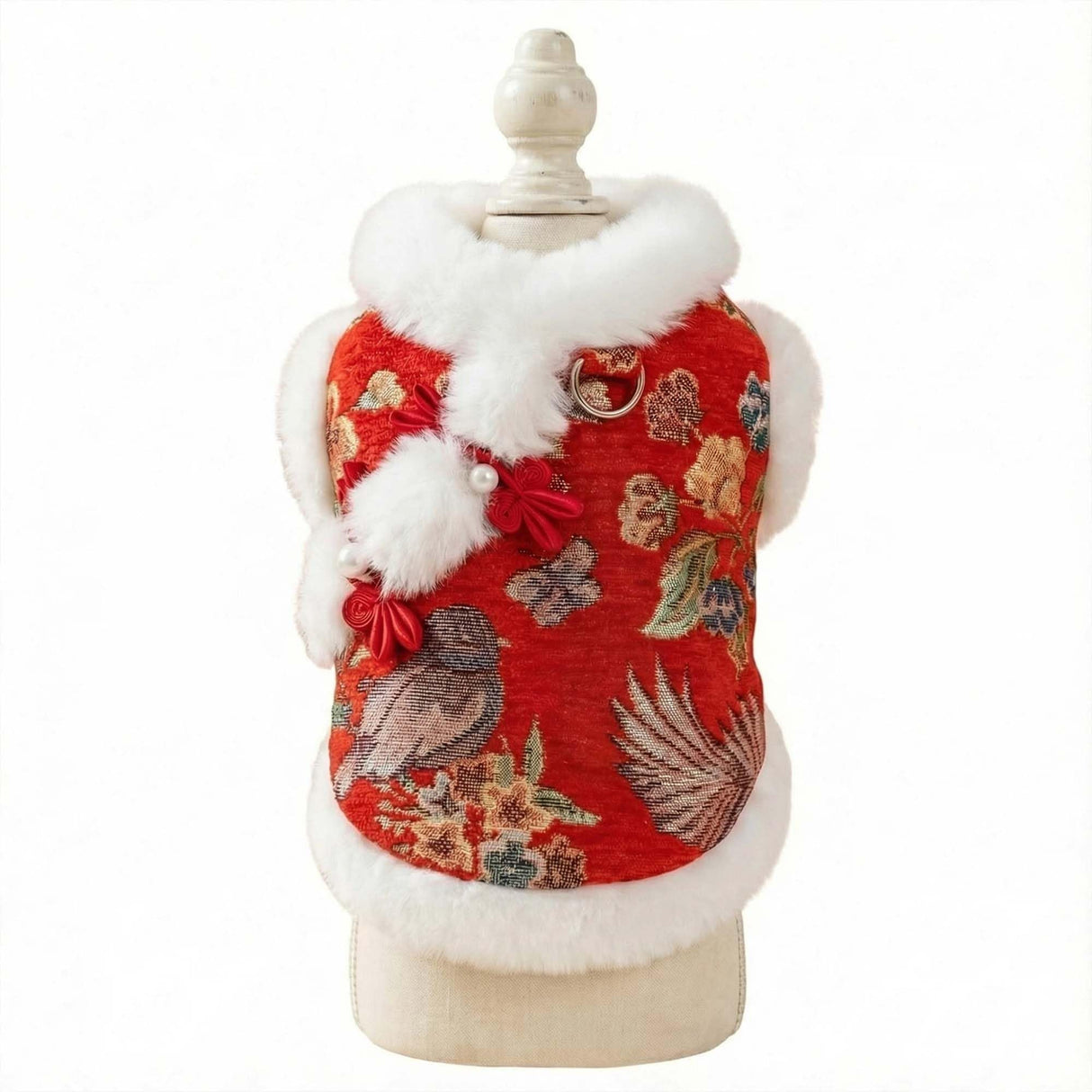 MuYaoPet Dog Chinese New Year Clothes Cat Tang Costume Outfit,Tassels Dog Cheongsam Tang Suit,Winter Fleece Pet Jacket Clothes (Red, M)