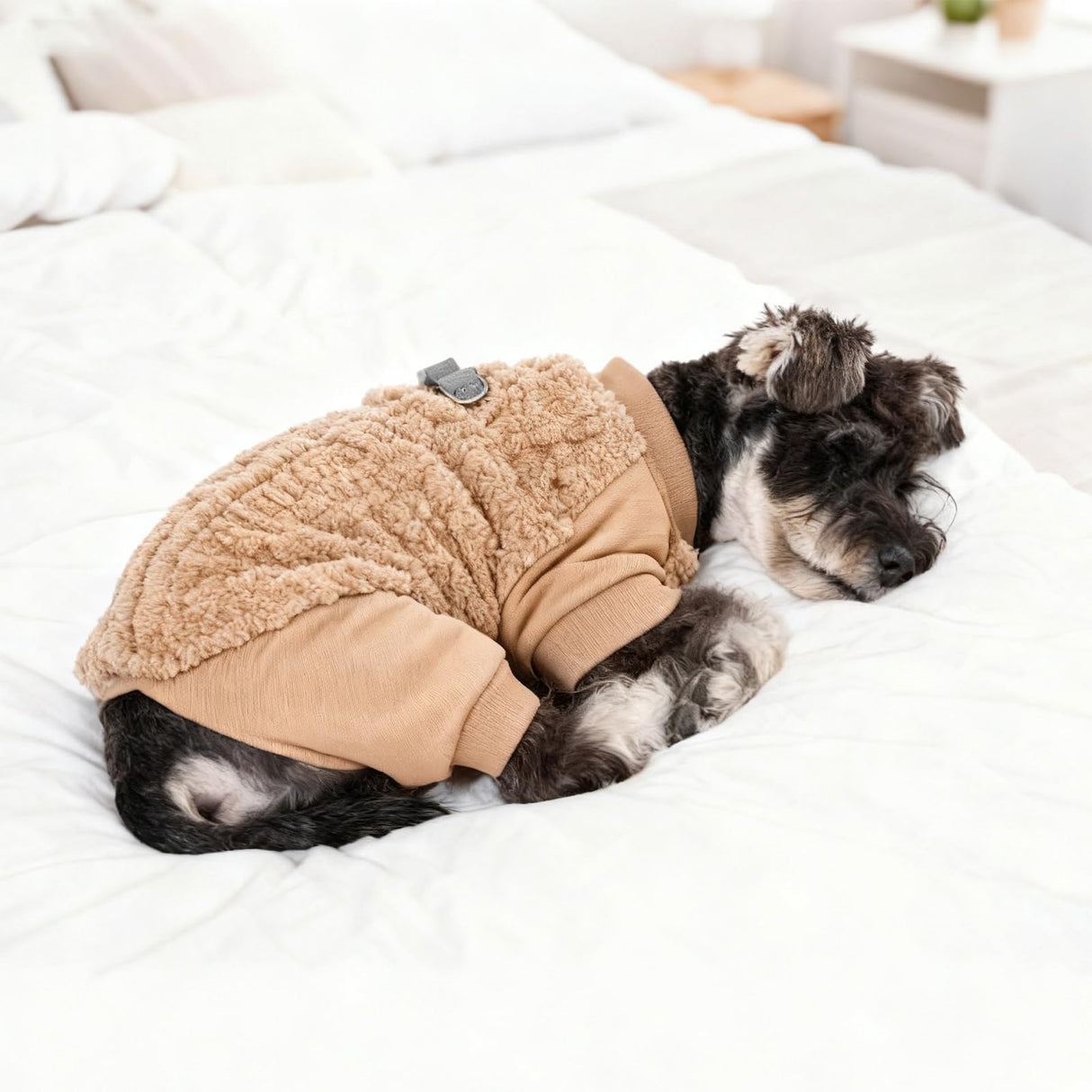 KOOLTAIL Dog Pajamas with Leash D-Ring, Fuzzy Sweater Onesie for Small Dogs, Warm Fleece Pet Jumpsuit Shirt, Lightweight Puppy Cat Pjs Clothes Coat Outfits for Chihuahua, Pitbull, Boy Girl, Beige M