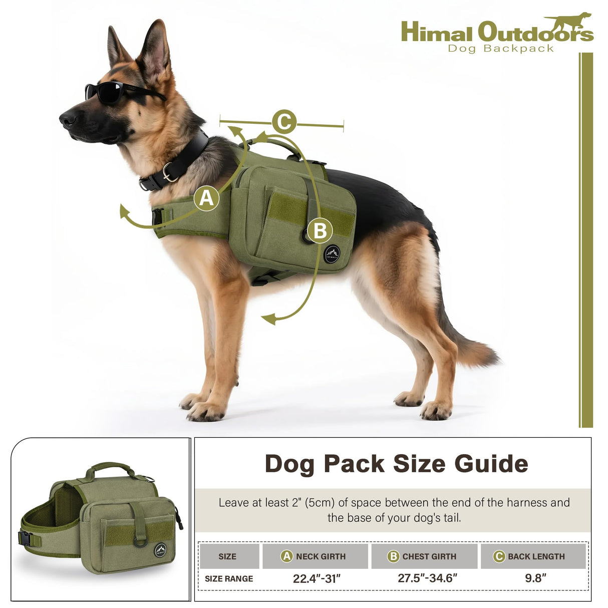 Himal Outdoors Dog Backpack & Saddle Bag, Tactical Hiking Backpack for Large Dogs with Side Pockets & Adjustable Strap