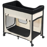 VEVOR Bedside Lounge Pet Bed, Foldable Bunk Dog Bed with 600D Oxford Cloth and Dutch Velvet, Portable Raised Cot with Wheels, Side Storage Bags, and Carry Bag for Cats & Dogs, L, Beige