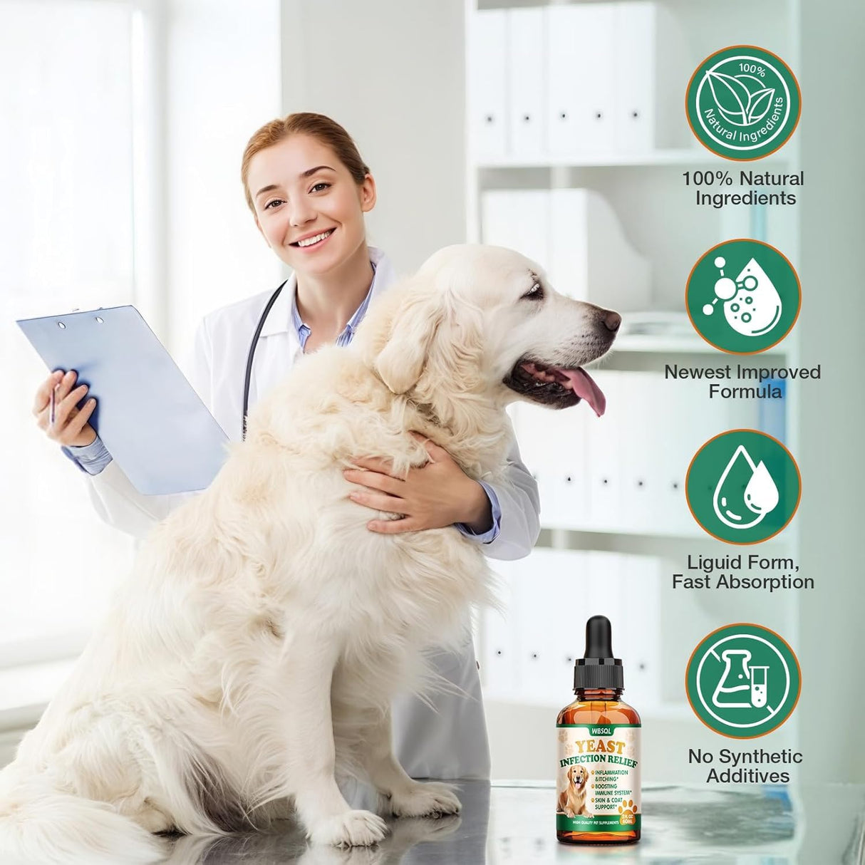 Yeast Infection Treatment for Dogs & Cats - Dog Ear & Skin Itch Relief, Allergy Symptoms Relief, Reduces Inflammation & Irritation - Supports Immune Health with Multivitamins Probiotics, 2 fl oz