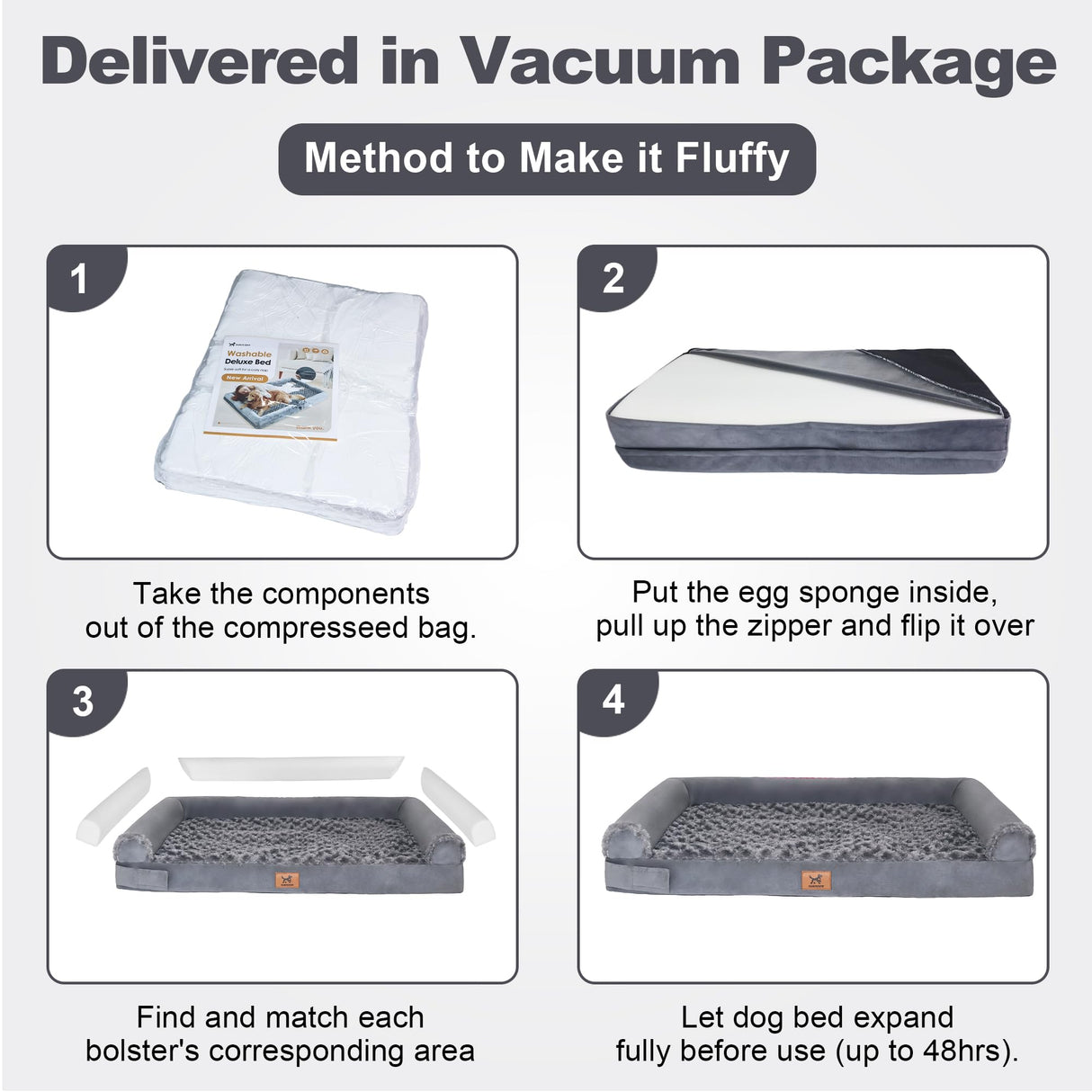 PAWPUBBY Orthopedic Dog Bed - Breathable Egg-Crate Foam Sofa Couch with Bolster, Water-Resistant Liner & Washable Rose Velvet - Ideal for Corgis, French Bulldogs, Dark Gray, L (35'' x 22'')