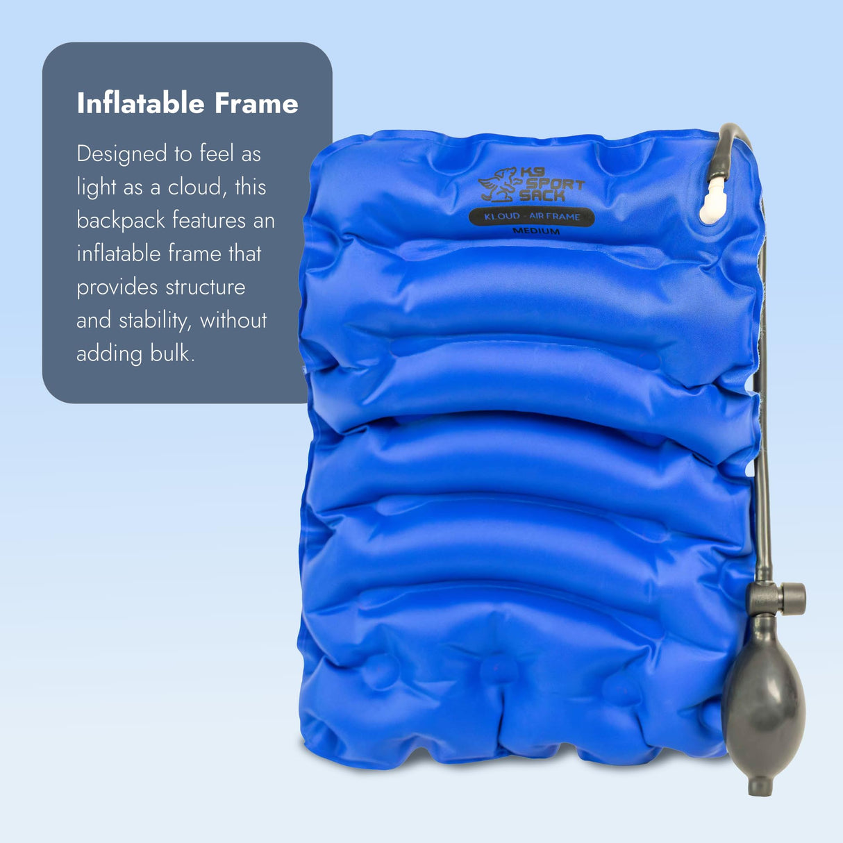 K9 Sport Sack Kloud - Medium, Blue - Ideal for Dogs with 17-19” Back Length - Ultra-Light Mesh Backpack Carrier with Inflatable Frame