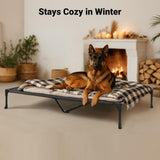 Veehoo Outdoor Elevated Dog Bed Large Sized Dogs, XL Cooling Raised Dog Cots Beds Training Platform Off Ground Hammock with Breathable Mesh, No-Slip Feet, 49"x33", Beige Coffee
