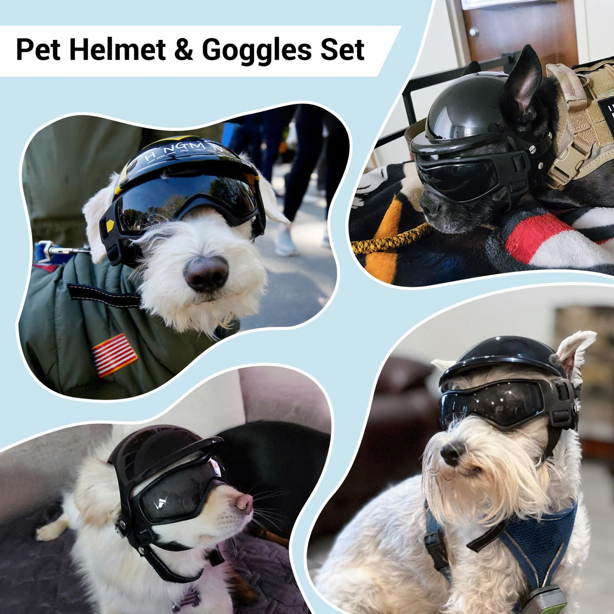 BillionChains Dog Helmet and Goggles for Small Dogs - Pet Goggles Pet Motorcycle Helmet Hat with Ear Holes Adjustable Straps Safety Helmet for Puppy Riding - Black
