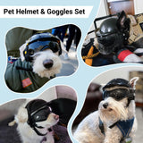 BillionChains Dog Helmet and Goggles for Small Dogs - Pet Goggles Pet Motorcycle Helmet Hat with Ear Holes Adjustable Straps Safety Helmet for Puppy Riding - Black