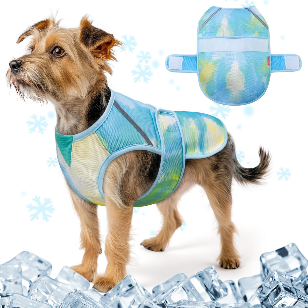 KYEESE Dog Cooling Vest for Summer Lightweight Dog Cooler Jacket 3D Breathable Mesh Pet Cooling Shirts with Reflective Stripe UV Protection Pet T Shirt for Beach, Hiking, Walking (Blue, M)