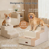 AODISMAN Dog Stairs for Large Dogs 18" H, Extra Wide Dog Steps for High Beds & Couches, 20" Wide Deep Steps, Non-Slip Dogs Ramp, 3-Step Pet Stairs, Beige