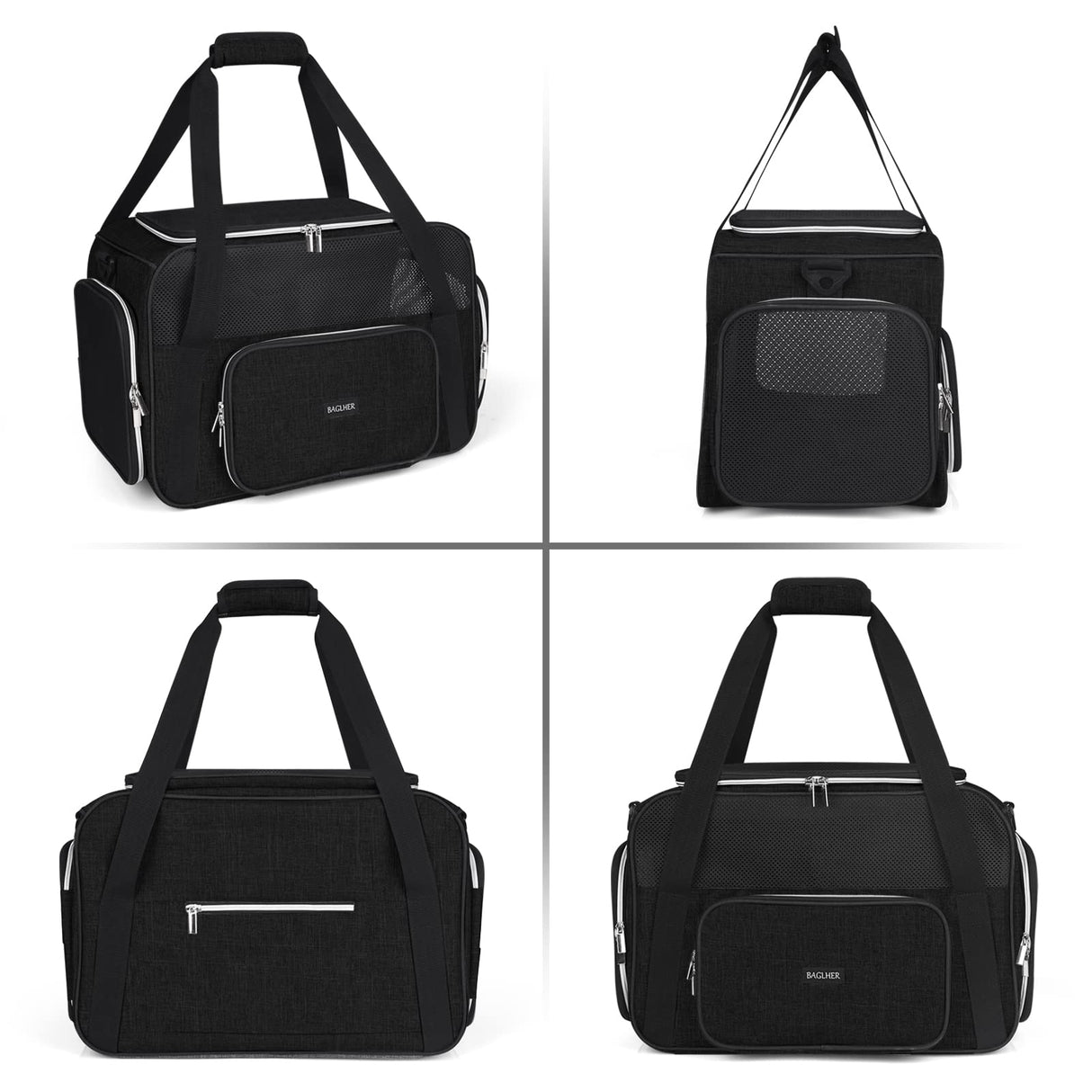 BAGLHER Pet Travel Carrier, Cat Carriers Dog Carrier for Small Medium Cats Dogs Puppies, Airline Approved Small Dog Carrier Soft Sided, Collapsible Puppy Carrier. Black
