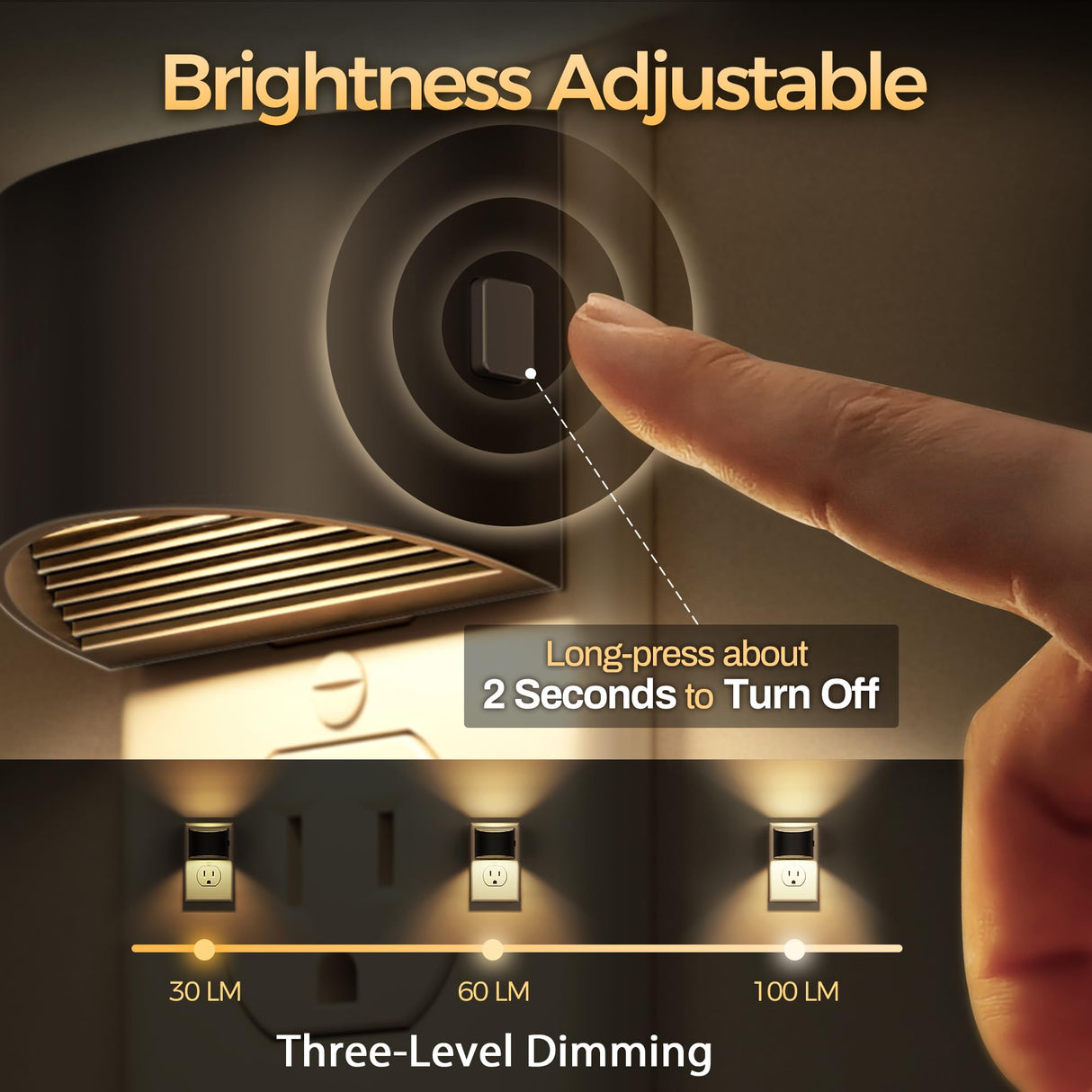 LED Night Light[2 Pack], Night Lights Plug into Wall, 3 Level Brightness Adjustable Plug in Night Light, Dusk to Dawn Sensor, Nightlights for Adults, Bedroom, Bathroom, Hallway, 3000K