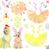 Huhumy 6 Pcs Adjustable Dog Easter Costumes Include Bunny Ears and Chick Headband Dog Bandana Easter Collar Tulle Tutu for Small Medium Pet Birthday Holiday Party Accessories