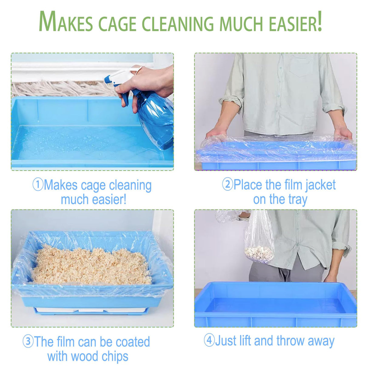 Niwaes 50Pcs Large Rabbit Cage Liner Disposable Bunny Cage Liner Bag 34'' X 22''- Clear Elastic Pet Toilet Film Small Animal Tray Covers for Bunnies Ferrets Chinchillas Birds - Leak Proof & No Mess