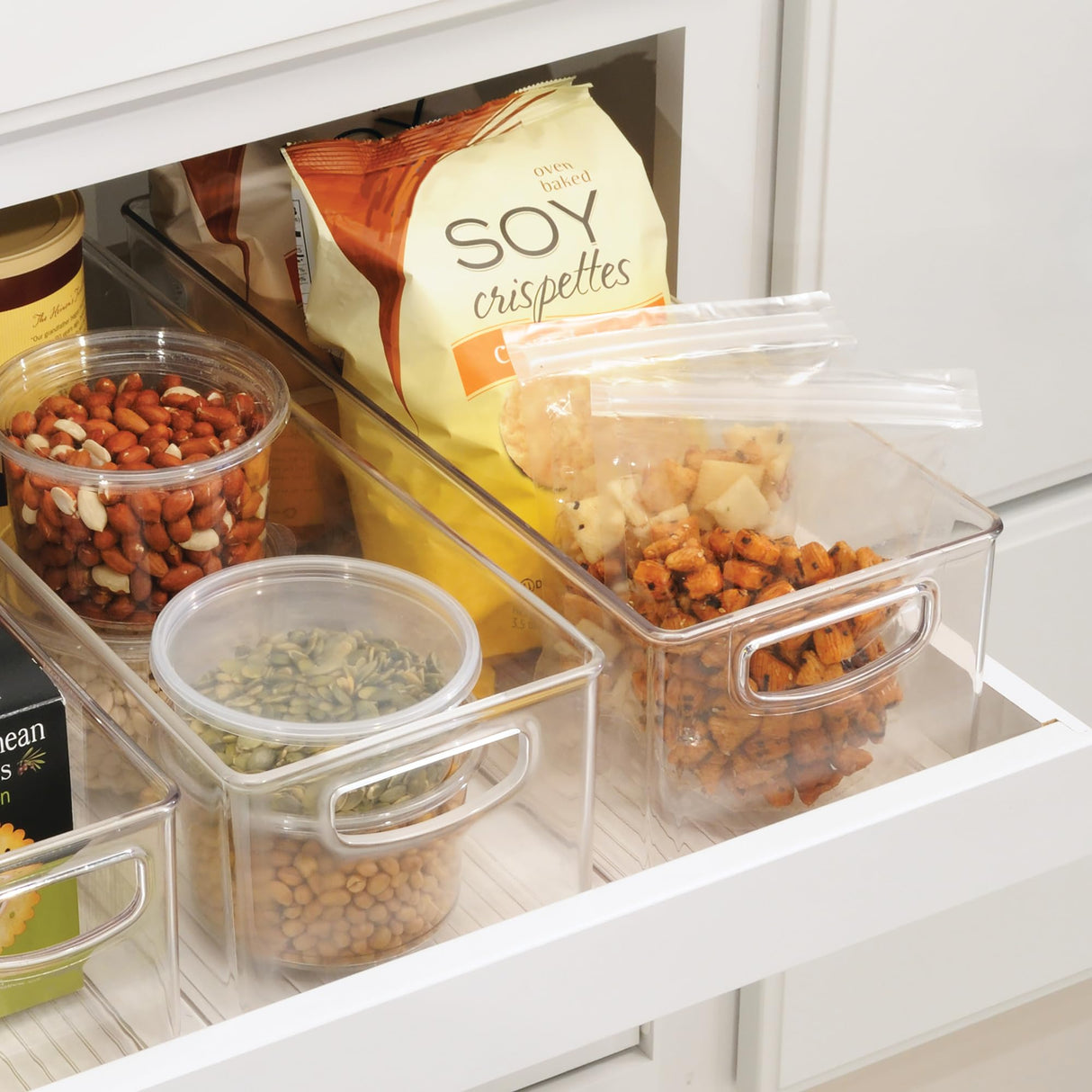 Plastic Stackable Pantry Bin with Handles, Clear