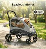 Garvee Extra Large Dog Stroller with Steel Pipe Frame, Wheels, Brakes, Shock Absorption, Foldable Design - Black