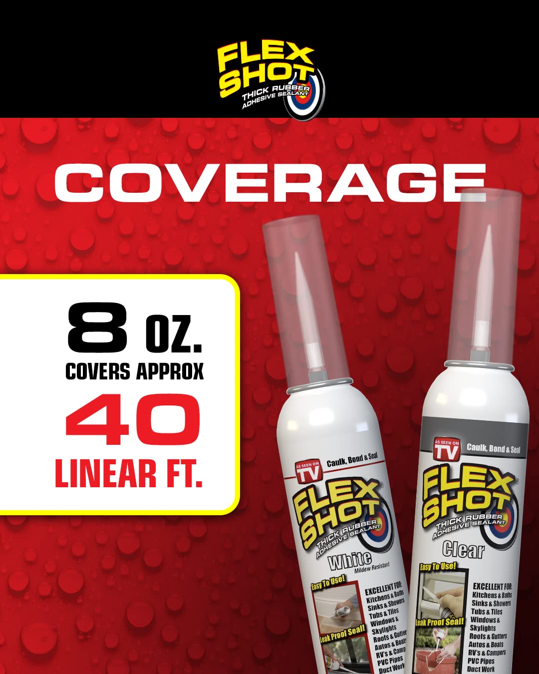 FLEX SHOT Rubber Adhesive Sealant Caulk, 8-oz, Clear