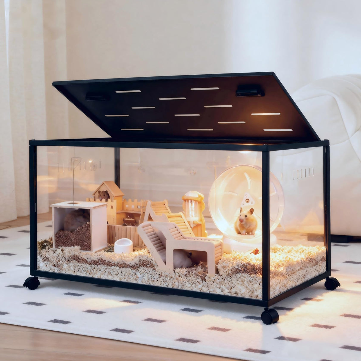 ALLOYNIX Hamster Cage, 360-Viewing Metal Rat Cage, Chewproof, Stackable Large Cage with Top Access, for Dwarf Syrian Hamster, Gerbil, Mouse (39 * 19 * 19IN)