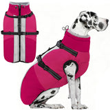 AOFITEE Dog Coats for Large Dogs, Waterproof Dog Winter Jacket with Harness Built in, Warm Large Dogs Coat with Fleece Lined, Zip Up Pets Jackets for Golden Retriever, Weimaraner, Hot Pink 2XL