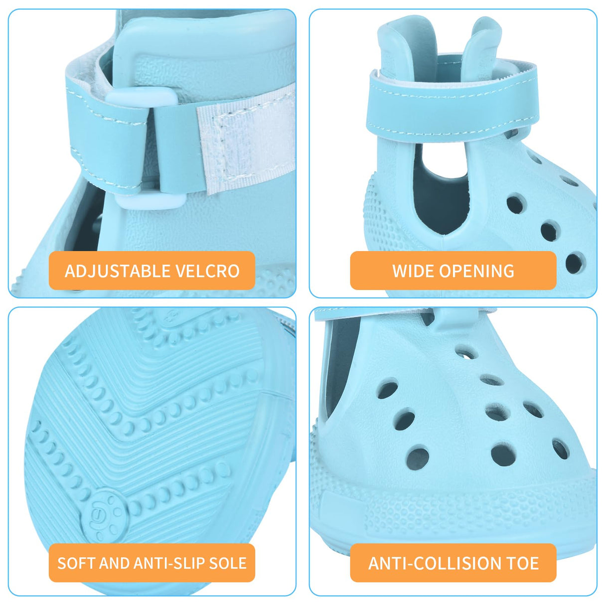 Dog Shoes, Dog Sandals for Hot Pavement, Water-Resistant Breathable Boots, Non-Slip Paw Protectors, Adjustable Straps Dog Rain Booties for Summer Beach and Rainy Day(Blue)