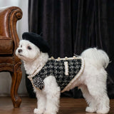 Luxury Dog Clothes Tweed Suits and Beret Hat,Black Winter Warm Pet Coat Vintage Jacket Vest,Cat Artist Costume Cosplay Party Outfits for Small Medium Dogs,XS