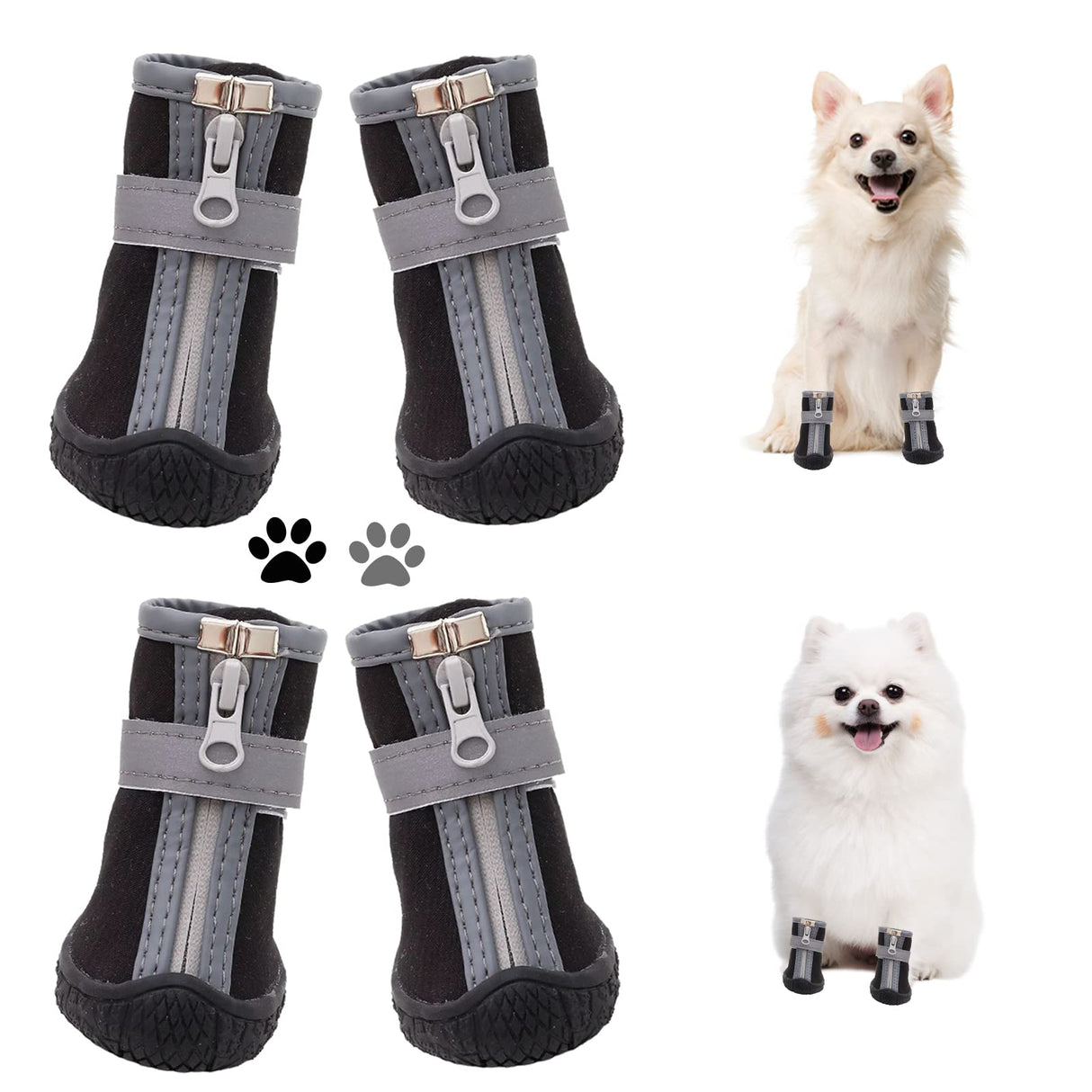 Dog Shoes for Small Dogs, Puppy Dog Boots & Paw Protector for Winter Snow Day, Summer Hot Pavement, Waterproof in Rain Weather, Ourdoor Hiking, Indoor Hardfloors with Anti Slip Sole 4PCS/Set
