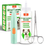 Dog Ear Powder Hair Removal Kit–Safe Grooming Set with 30g Ear Powder, LED Silent Trimmer & 5.5in Tweezers All-in-One Ear Care Solution for Dogs &Cats,Odor Control & Hygiene Support, Home Grooming Kit