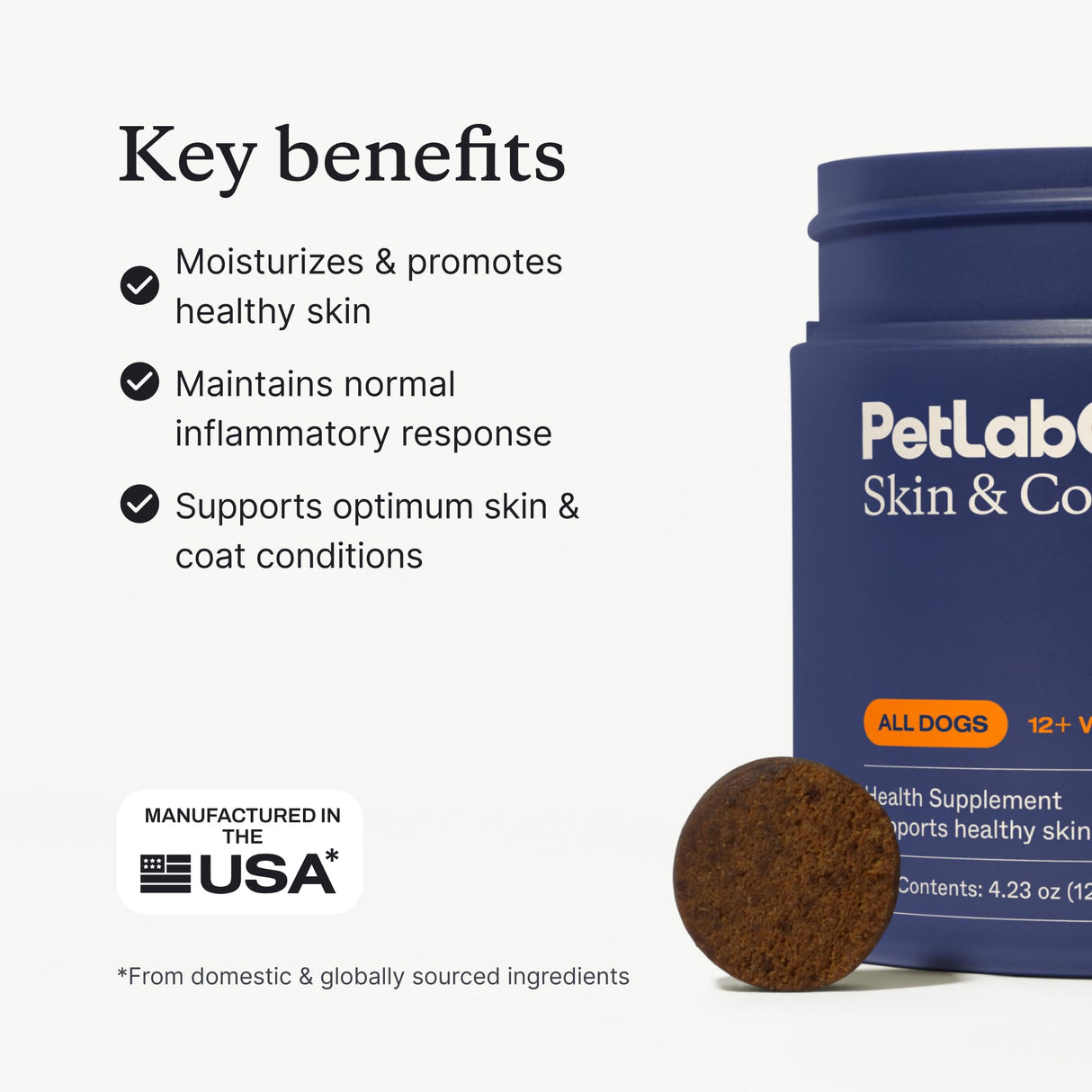PetLab Co. Skin & Coat Chew - Optimize Scalp and Fur Condition with a Tasty Dog Chew, Packed with Beneficial Fatty Acids, Vitamins and Apple Cider Vinegar - Packaging May Vary