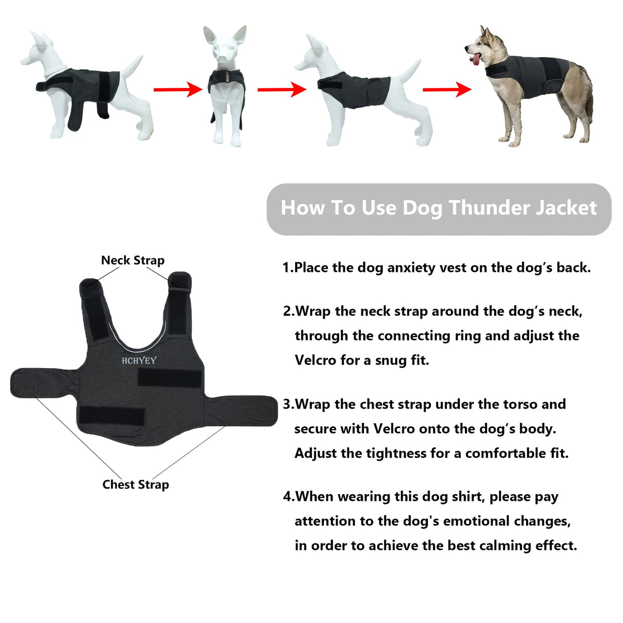 HCHYEY Dog Anxiety Jacket, Skin-Friendly Calming Shirt for Dogs - Dog Vest for Thunder, Fireworks and Separation - Keep Pet Calm Without Medicine & Training, Anti Anxiety Coat for Dogs (Dark Grey, XL)