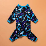 LovinPet Dog Onesies - Pet Anxiety Relief, Anti-Shedding Dog Pajamas, Lightweight Stretchy Fabric, Whale Hello There White Print, Large Dog Pjs, Pitbull Clothes All Season/Large