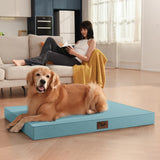 Tail Stories Outdoor Large Washable Dog Bed, Orthopedic Egg Crate Foam Dog Crate Mat for Large Dogs with Removable Oxford Cooling Cover, Light Blue
