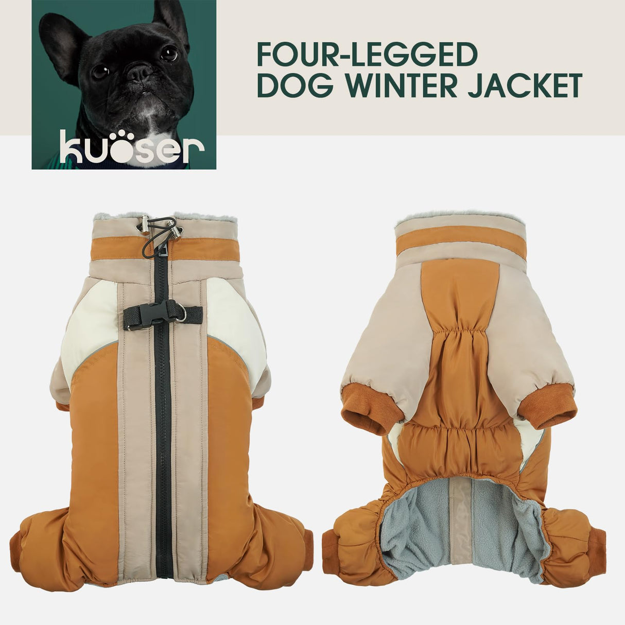 Kuoser Medium Dog Coat with Built-in Harness, Reflective Winter Jacket for Dogs - Brown M
