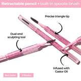 XtendBrows Shape & Sculpt Brow Pencil - Medium To Dark - Natural Look Eyebrow Filler Pen with Triangle Tip & Spoolie - Long-Wearing Definer for Fuller Natural Brows - Vegan & Cruelty Free
