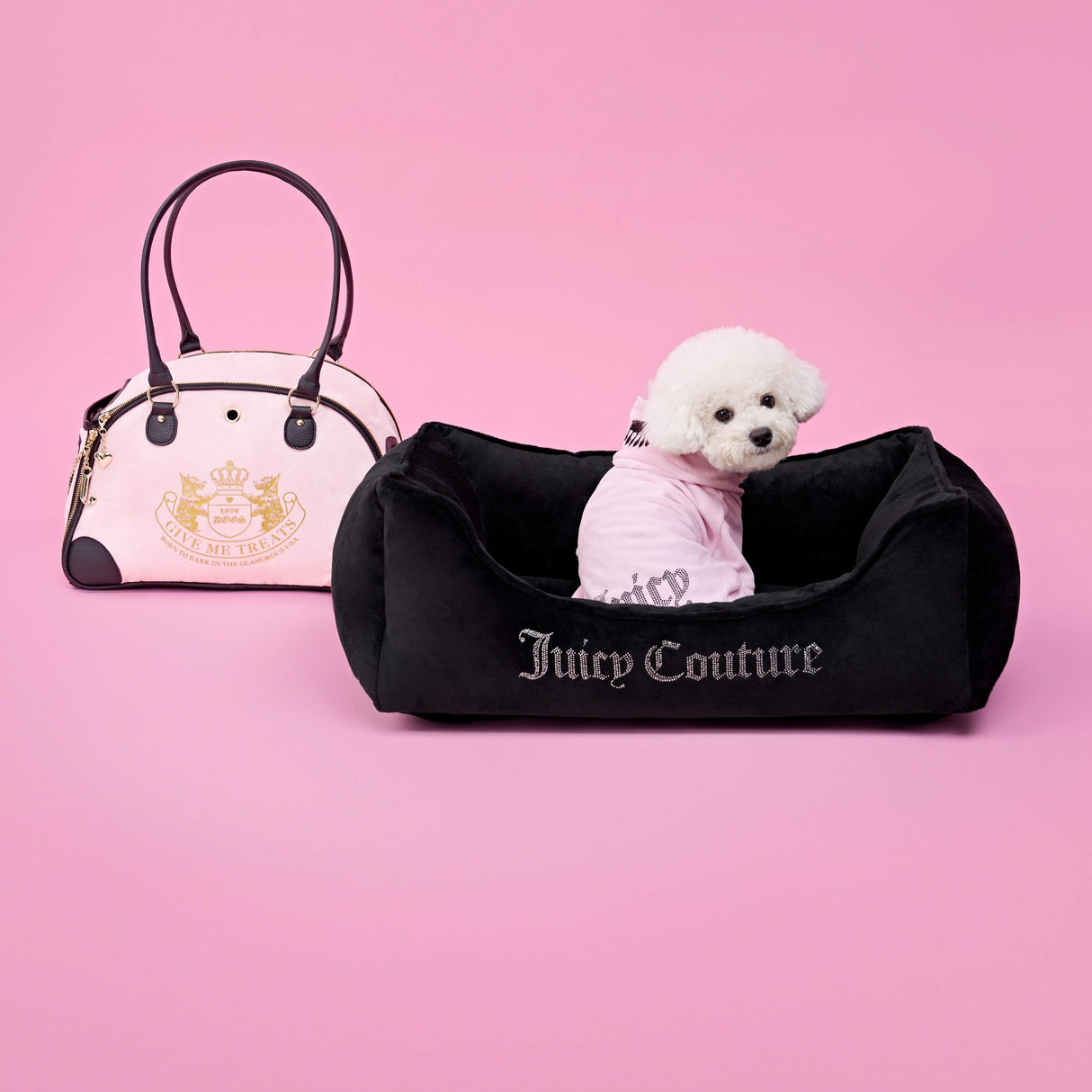 Juicy Couture Bling Velour Pet Hoodie - Black - M/L (7-12 lbs.) - Pet Hoodies for Small Dogs or Cats