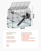 VEVOR Hamster Cage, 360° Viewing Transparent Hamster Habitats, Small Animal Cage, 22.8 x 15 x 21.3 in, Ventilated Pet Mouse Cages with Water Bottle, Portable Hamster House for Rats, Guinea Pigs