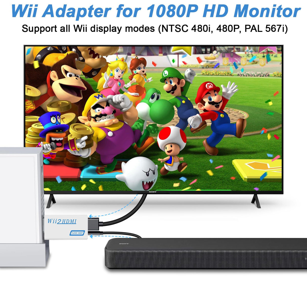 Wii to HDMI Adapter, 1080P Wii HDMI Adapter, Wii2HDMI Converter for Nintendo Wii/Wii U, Supports All Display Modes with 3.5mm Audio Jack Connector to HDTV Smart TV