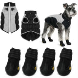Thinkday Dog Coat and Boots Set for Weighing 23-35lbs, Waterproof Winter Jacket Paw Protectors with Harness Leash Hole, Reflective Vest, Snowsuit Coats, Rugged Anti Slip Dog Shoes Cold(Black, L)