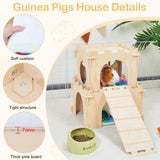 Guinea Pig Hideout, Guinea Pigs House with Stairs and Mats Extra Large Guinea Piggy Castle Detachable Hideouts for Small Animals Wooden Guinea Pig Habitats with Multiple Doors and Windows