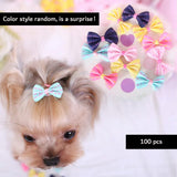 Dog Hair Bows, Random Mix Rubber Bands Metal Clips Styles Dog Bows with Rhinestone Pearls Flowers Topknot Mix Styles for Puppy Small Pets(Random 100 pcs)