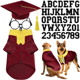 Huhumy 5 Pcs Dog Graduation Costume Set Include 2025 Pet Graduation Gown with Stole Puppy Grad Cap Lensless Glasses DIY Letter Stickers for Dogs Cats Holiday Costume Accessory(Maroon Yellow,XXL)