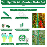 Cludoo 393PCS Garden Stakes Set with 120 Sets Fiberglass Plant Stakes Sticks Supports and Accessories, DIY 4ft 5ft 6ft 7ft Tomato Stakes for Tomato,Vegetables, Pepper, Indoor Outdoor Spring Plants
