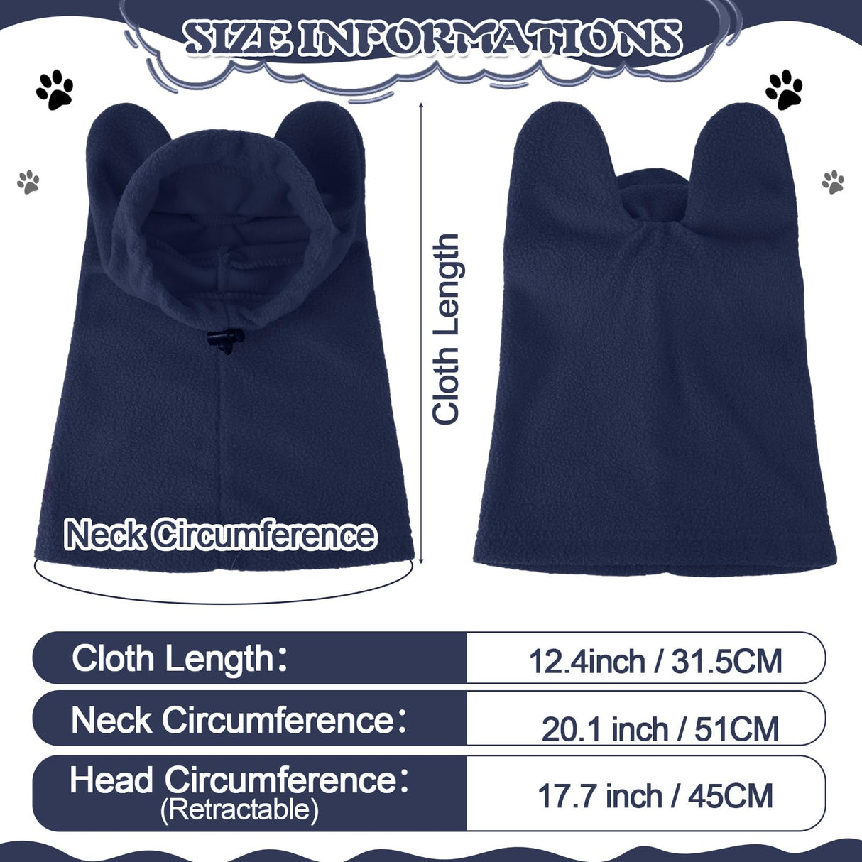 Clysee Winter Dog Hats Quiet Ears for Dogs Ear Muffs Pet Neck Warmer Scarf Hoodie Noise Protection Cover Beanie Head Wrap Costume for Pet Dog Cats(Dark Blue,L)