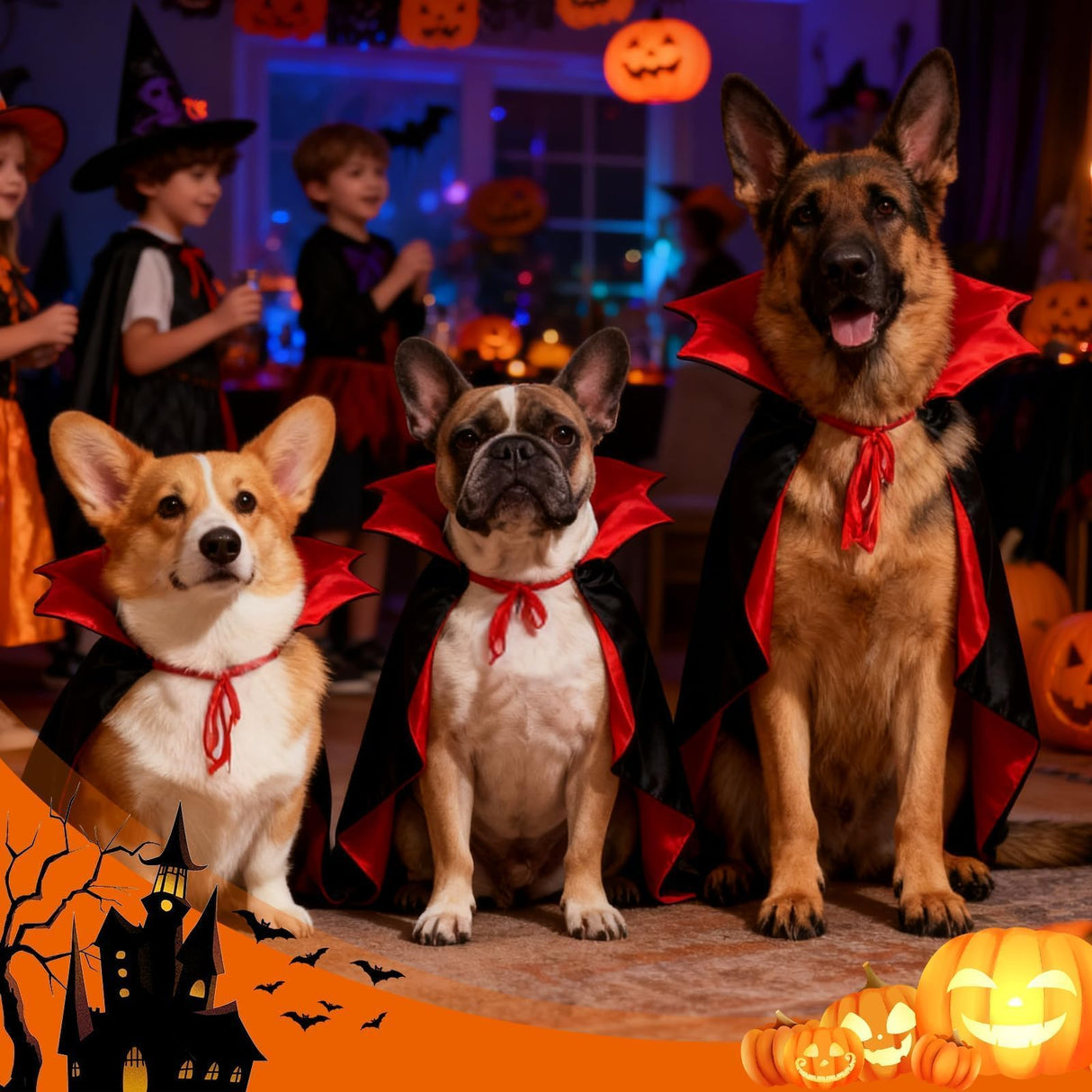 Olanrun Dog Costume - Dog Halloween Costumes Vampire Cloak, Wizard Outfit, Witch Cosplay Apparel Cape - Funny Party Dress Up Halloween Pet Costumes for Large Dogs (Black Red)